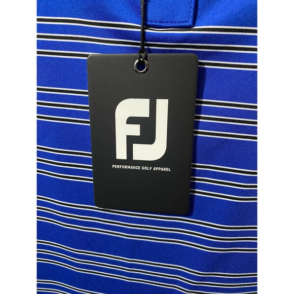NEW - FOOTJOY Mens Golf Polo Shirt Trio Stripe Blue white Large - Picture 8 of 10